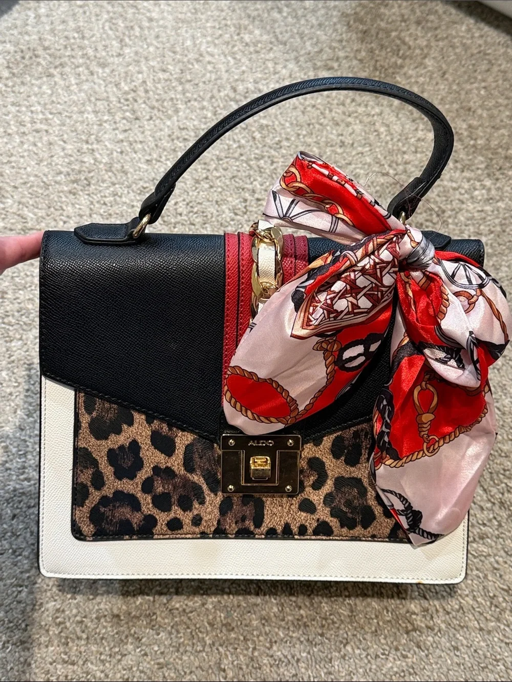 Aldo Black & White Leopard Purse w/ Scarf